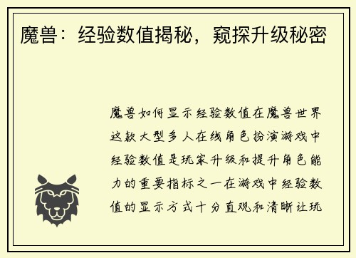 魔兽：经验数值揭秘，窥探升级秘密