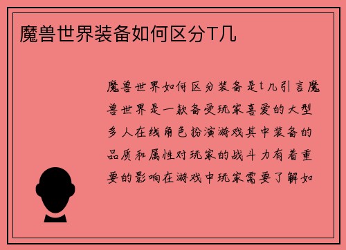 魔兽世界装备如何区分T几